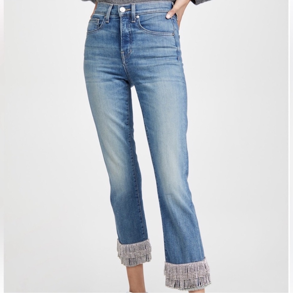 NWT $498 Veronica Beard Jean 28 Straight Ryleigh Pants with Fringe Rhinestones
